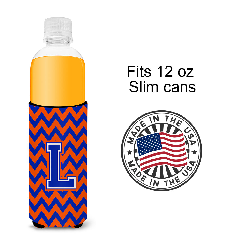 Letter L Chevron Orange and Blue Ultra Beverage Insulators for slim cans CJ1044-LMUK.