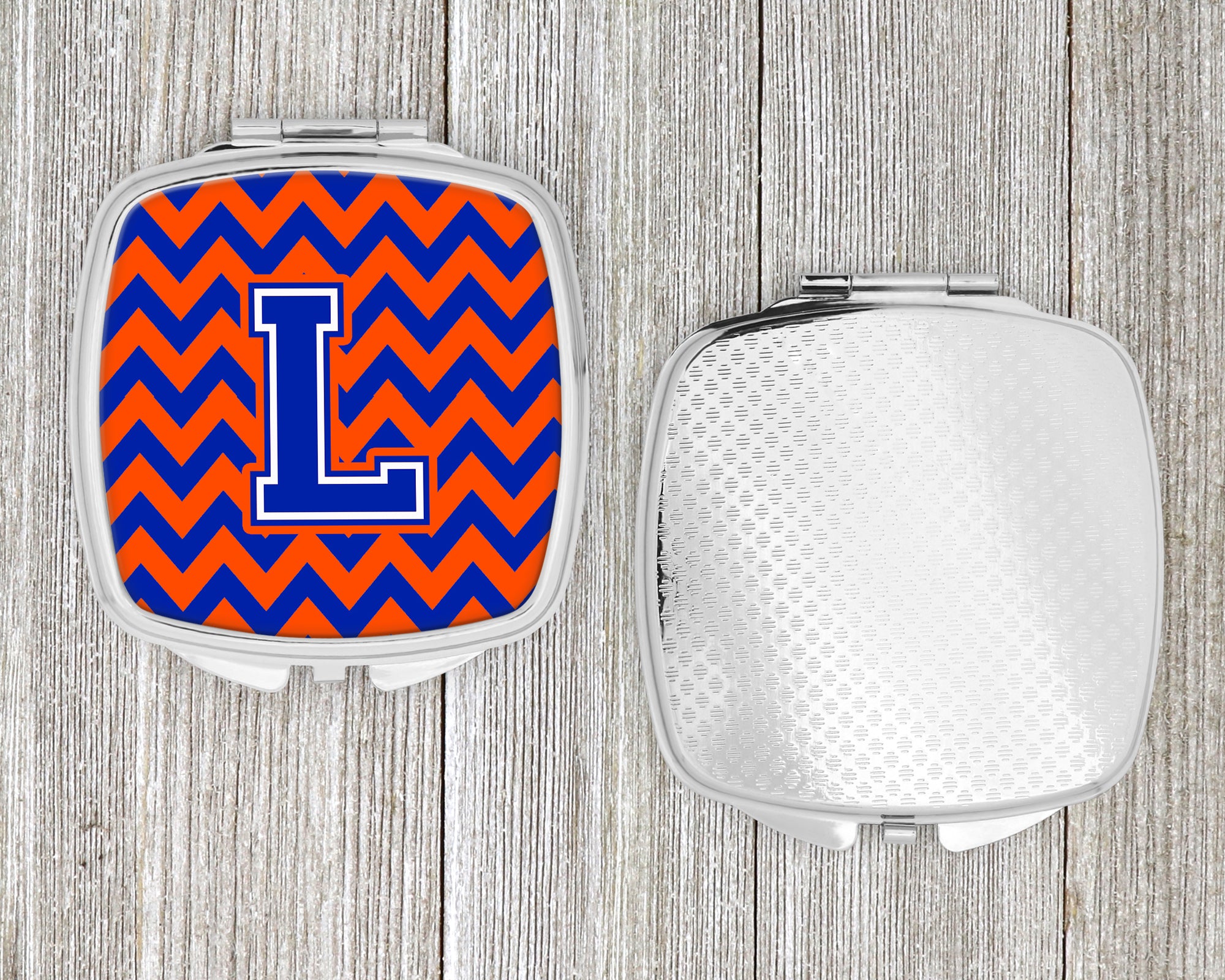 Letter L Chevron Orange and Blue Compact Mirror CJ1044-LSCM  the-store.com.