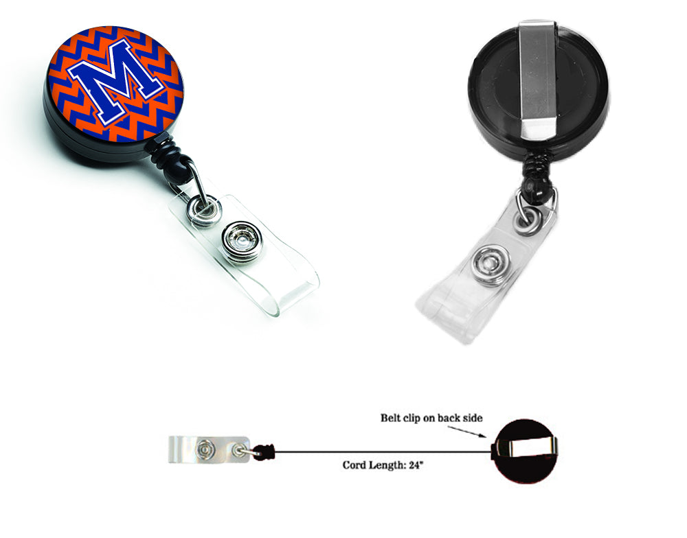 Letter M Chevron Orange and Blue Retractable Badge Reel CJ1044-MBR.