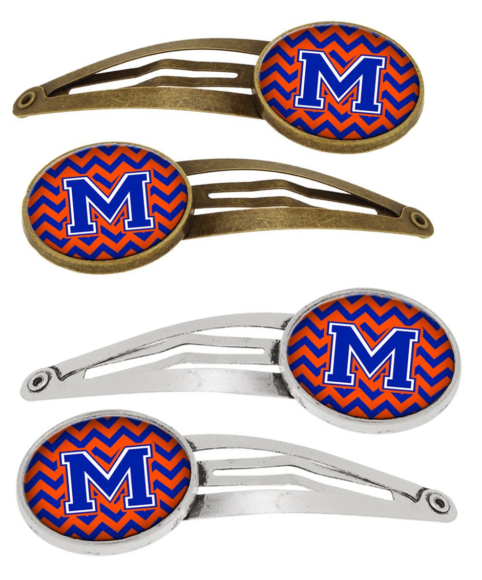 Letter M Chevron Orange and Blue Set of 4 Barrettes Hair Clips CJ1044-MHCS4 by Caroline&#39;s Treasures