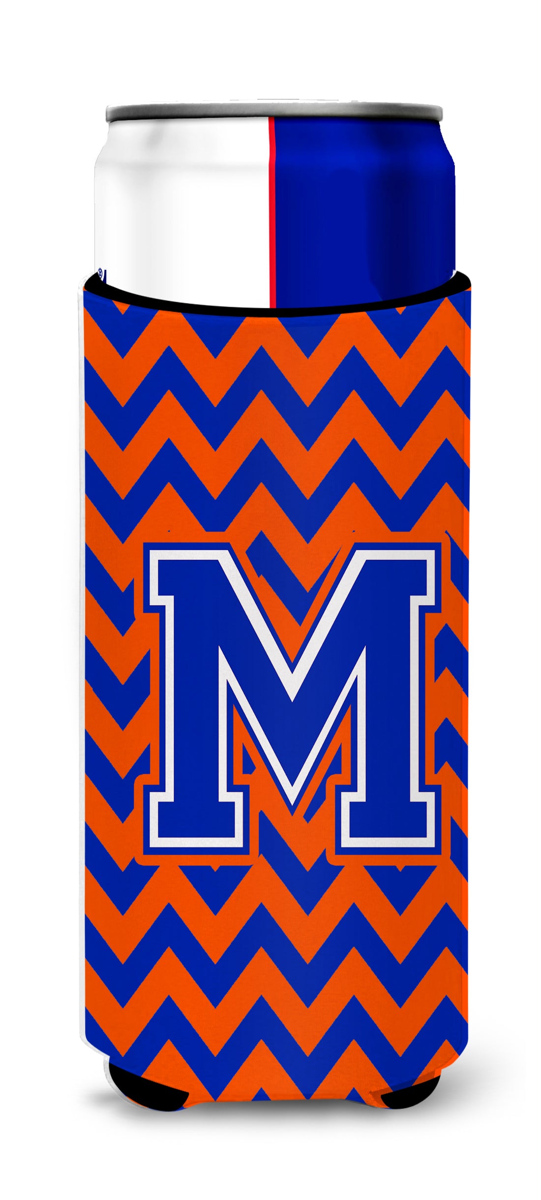 Letter M Chevron Orange and Blue Ultra Beverage Insulators for slim cans CJ1044-MMUK.