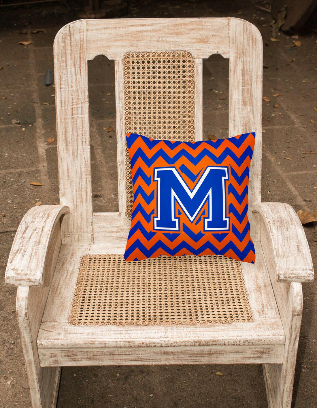 Letter M Chevron Orange and Blue Fabric Decorative Pillow CJ1044-MPW1414 - the-store.com