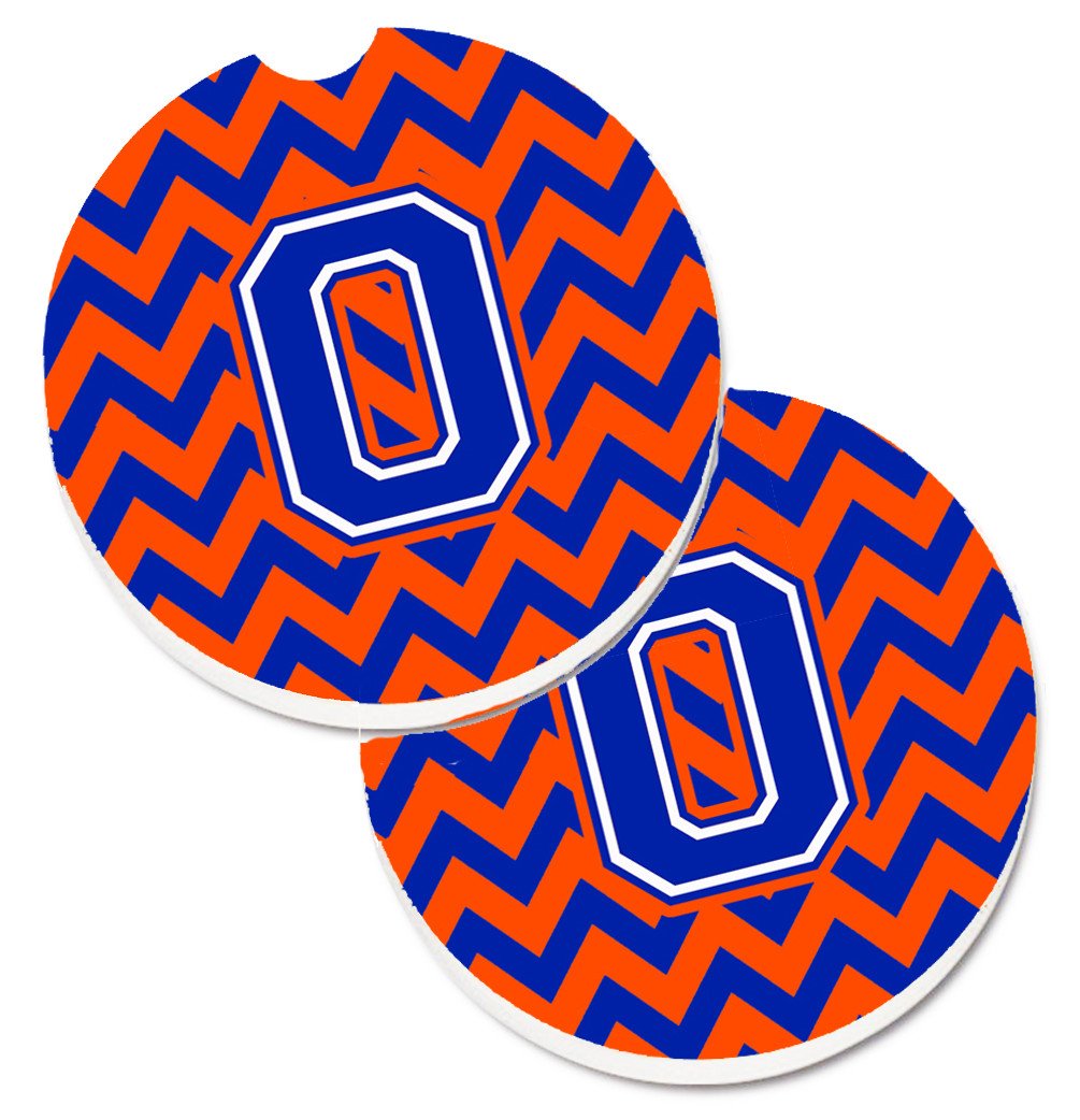 Letter O Chevron Orange and Blue Set of 2 Cup Holder Car Coasters CJ1044-OCARC by Caroline's Treasures