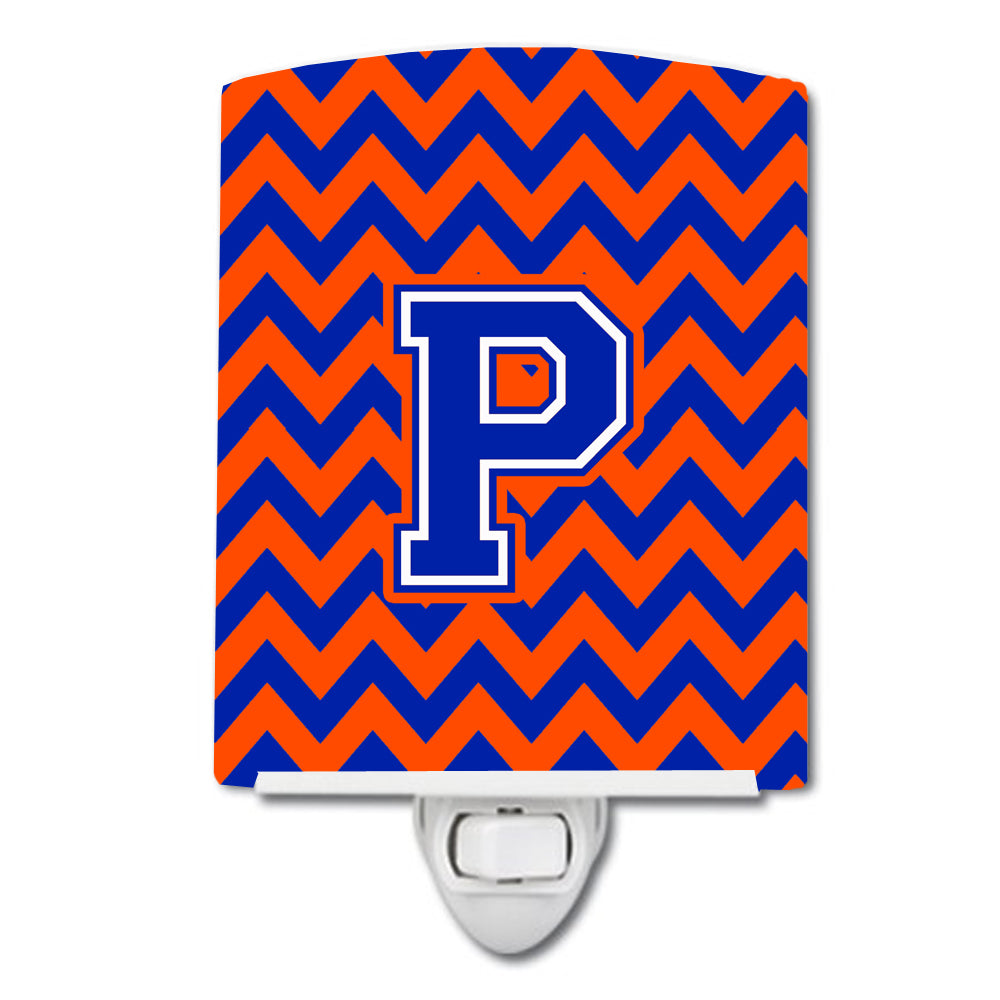 Letter P Chevron Orange and Blue Ceramic Night Light CJ1044-PCNL - the-store.com