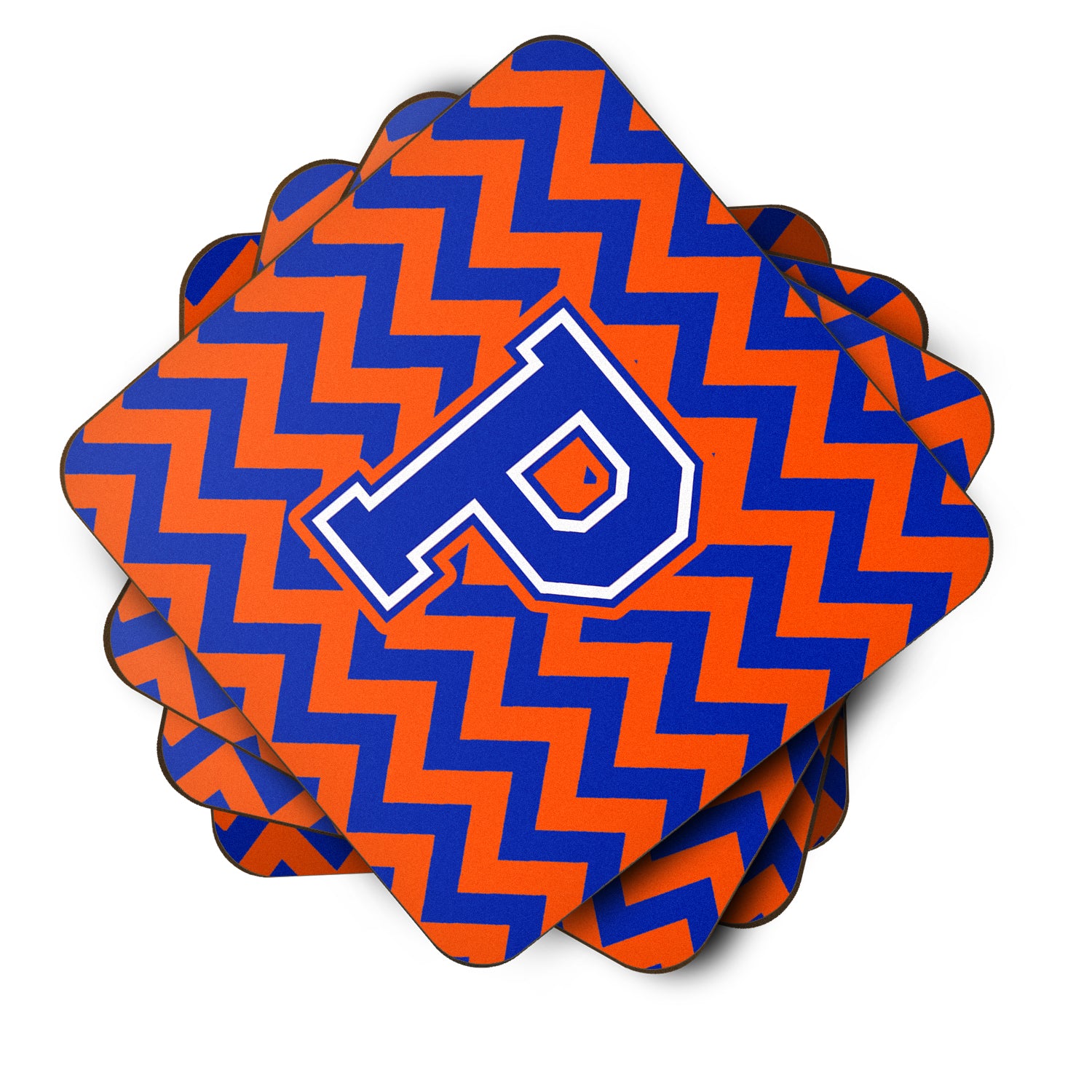 Letter P Chevron Orange and Blue Foam Coaster Set of 4 CJ1044-PFC - the-store.com