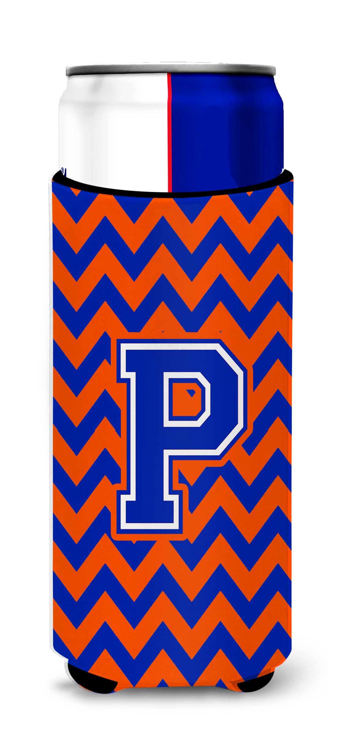 Letter P Chevron Orange and Blue Ultra Beverage Insulators for slim cans CJ1044-PMUK.