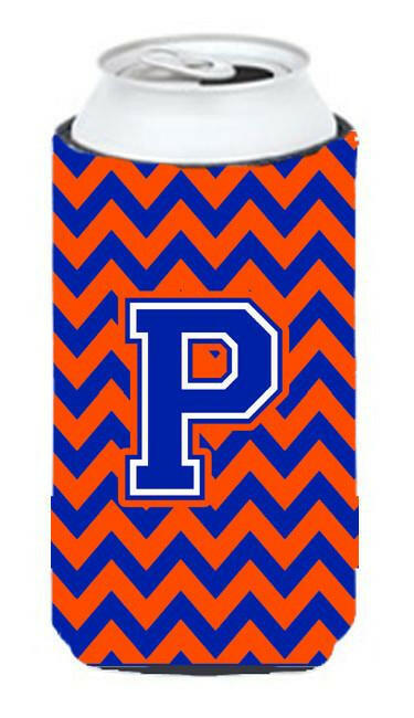 Letter P Chevron Orange and Blue Tall Boy Beverage Insulator Hugger CJ1044-PTBC by Caroline's Treasures