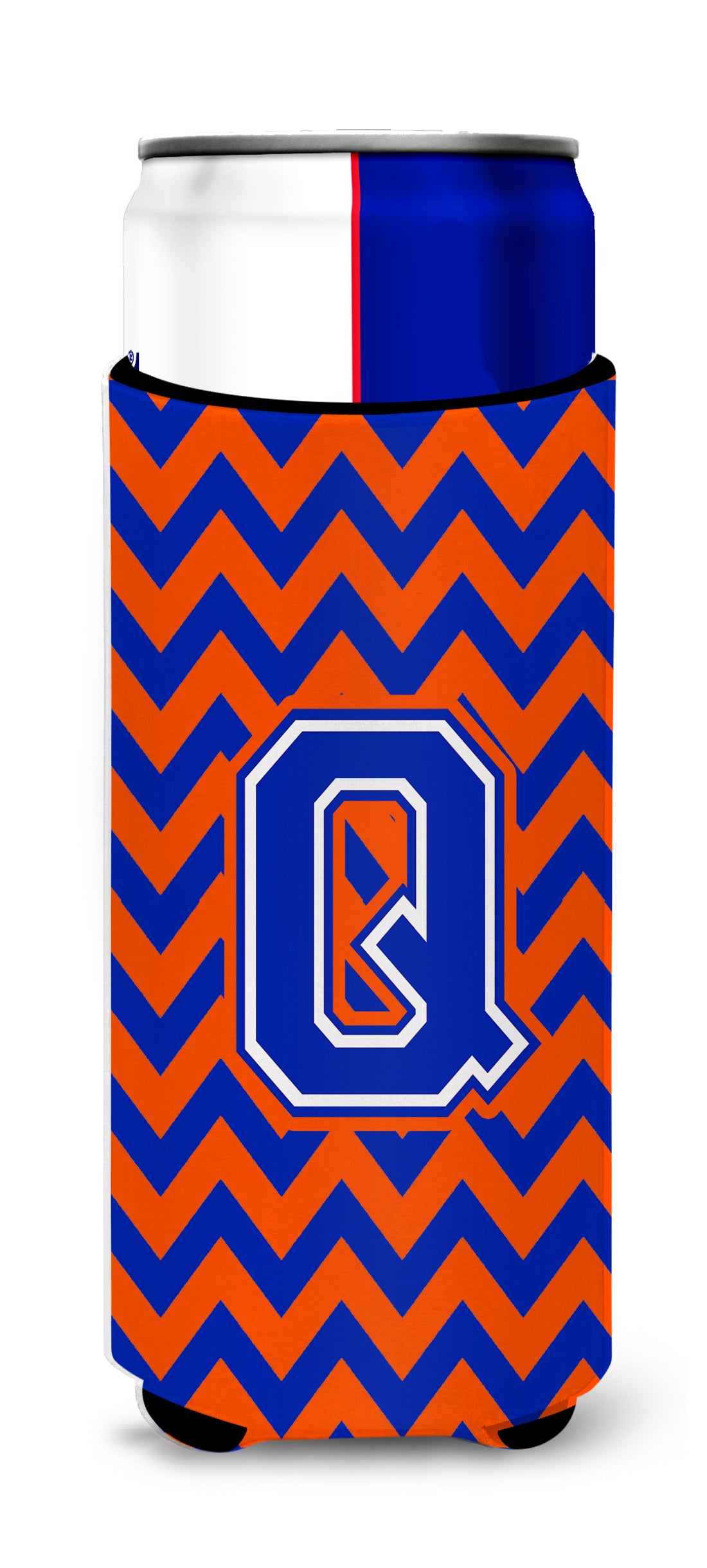 Letter Q Chevron Orange and Blue Ultra Beverage Insulators for slim cans CJ1044-QMUK.