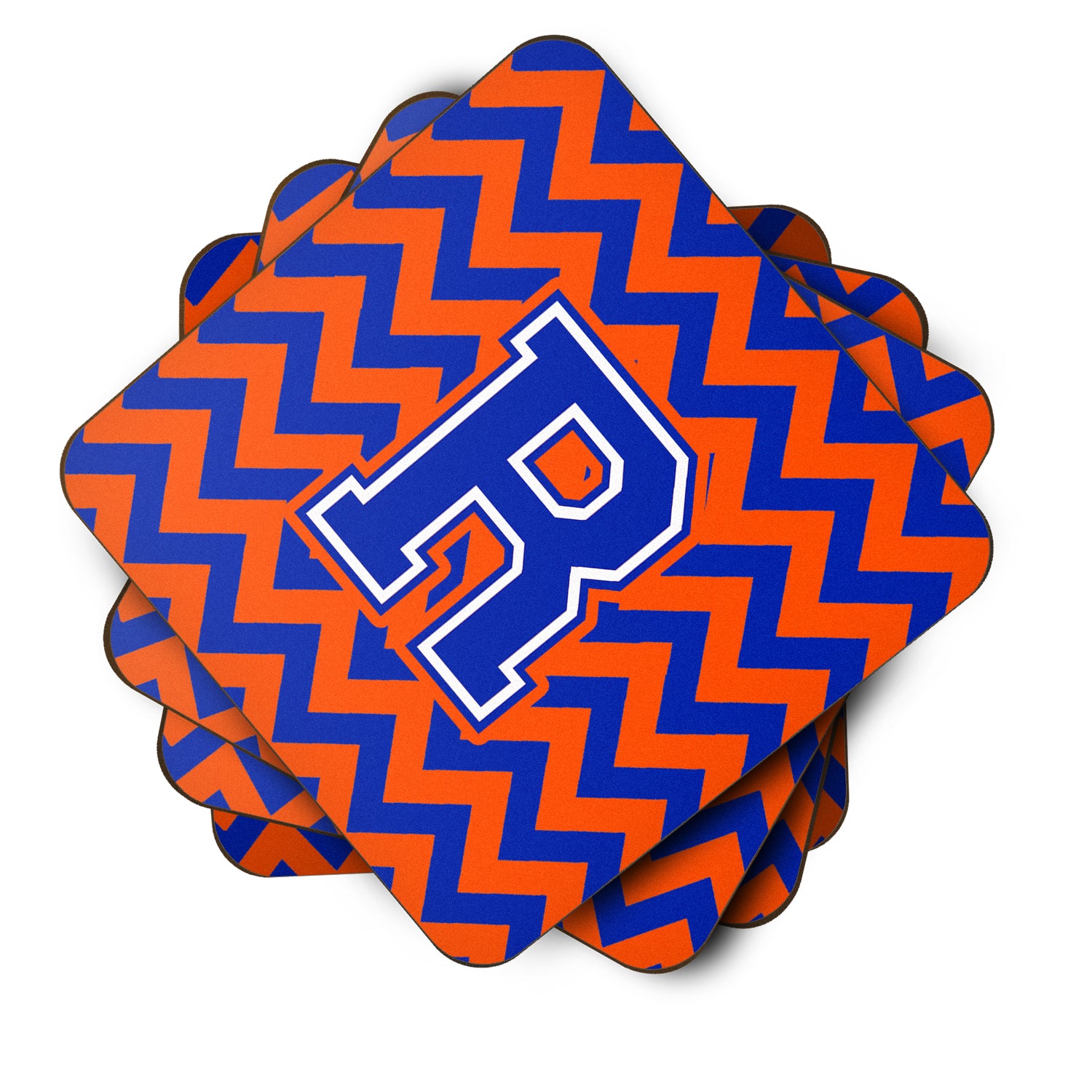 Letter R Chevron Orange and Blue Foam Coaster Set of 4 CJ1044-RFC - the-store.com