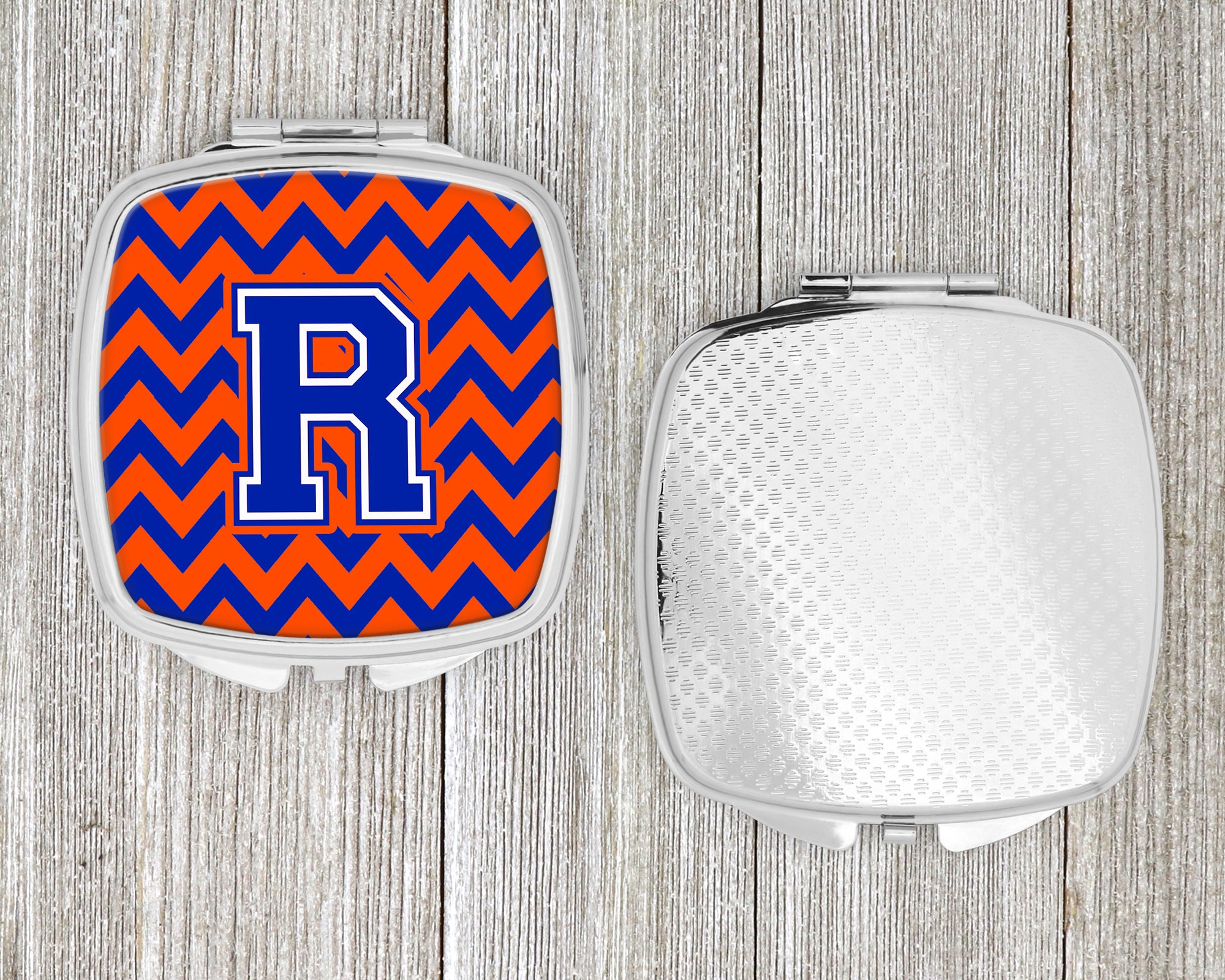 Letter R Chevron Orange and Blue Compact Mirror CJ1044-RSCM  the-store.com.