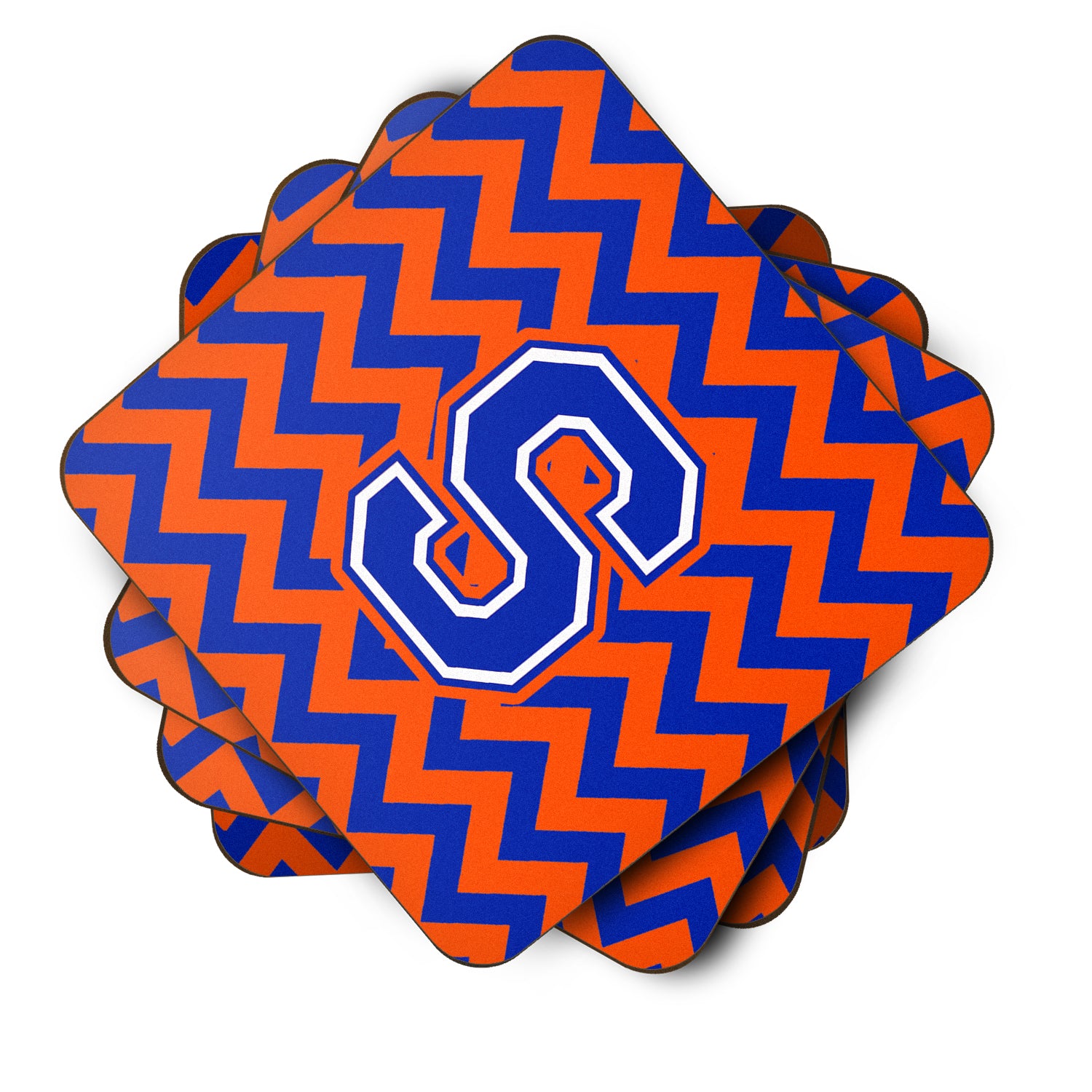 Letter S Chevron Orange and Blue Foam Coaster Set of 4 CJ1044-SFC - the-store.com