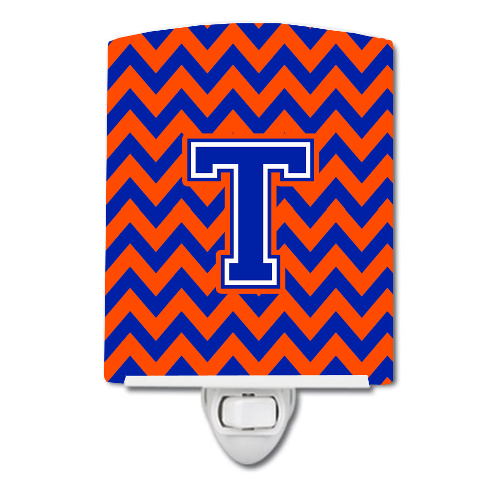 Letter T Chevron Orange and Blue Ceramic Night Light CJ1044-TCNL - the-store.com