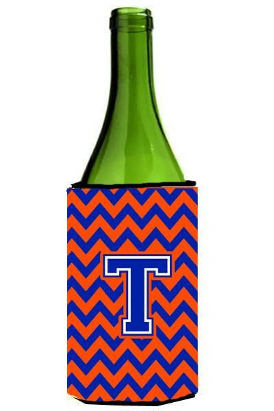 Letter T Chevron Orange and Blue Wine Bottle Beverage Insulator Hugger CJ1044-TLITERK by Caroline's Treasures