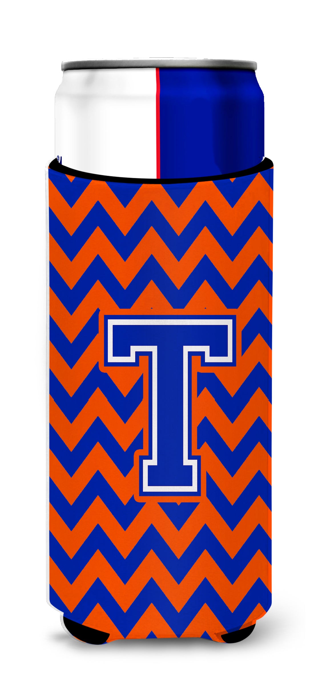 Letter T Chevron Orange and Blue Ultra Beverage Insulators for slim cans CJ1044-TMUK.