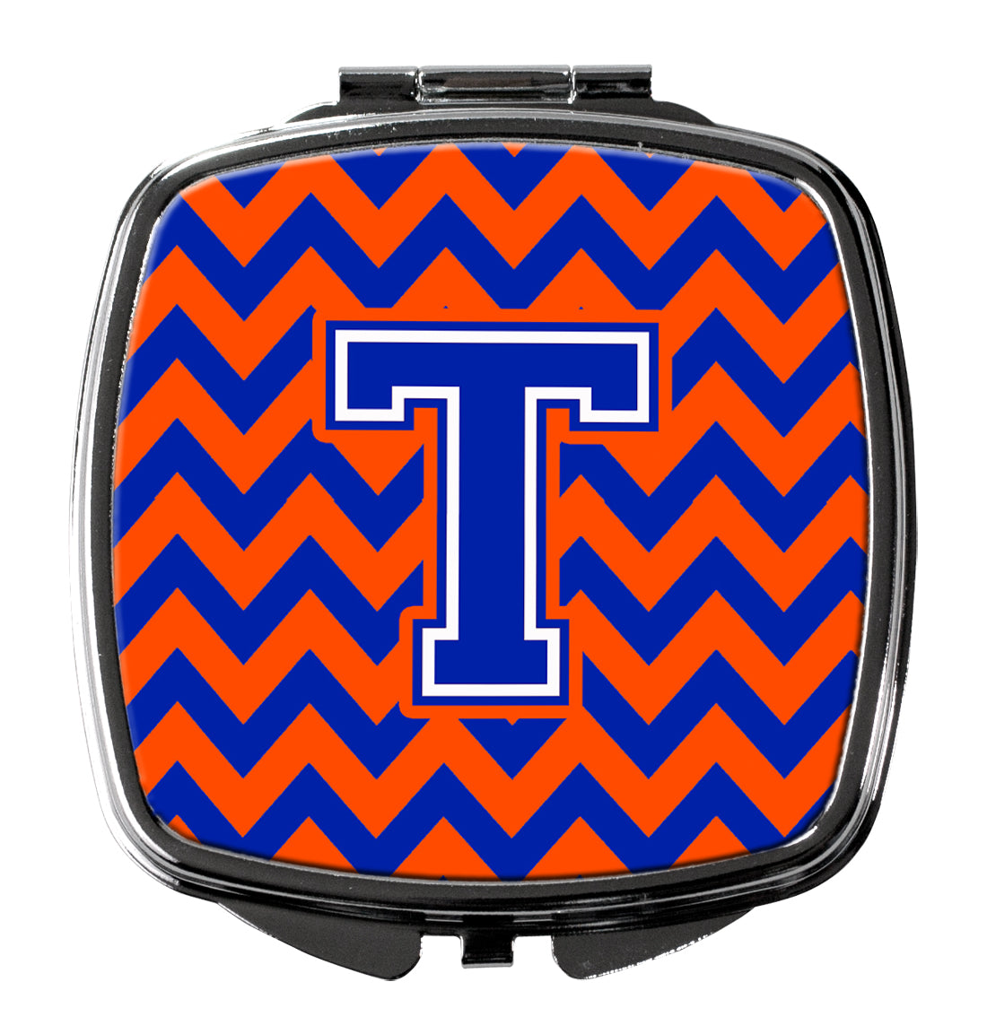 Letter T Chevron Orange and Blue Compact Mirror CJ1044-TSCM  the-store.com.