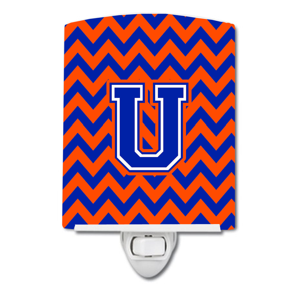 Letter U Chevron Orange and Blue Ceramic Night Light CJ1044-UCNL - the-store.com