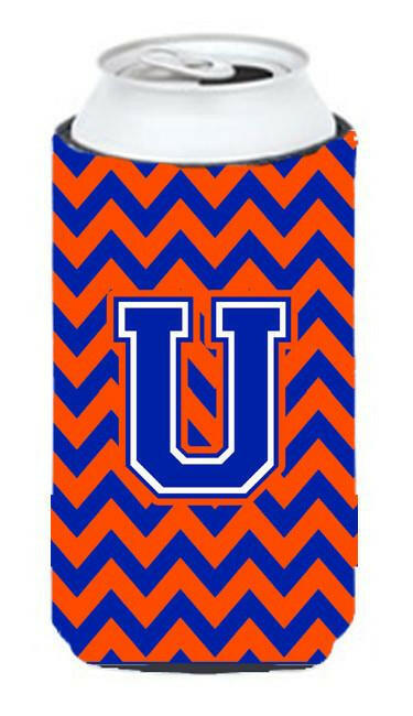 Letter U Chevron Orange and Blue Tall Boy Beverage Insulator Hugger CJ1044-UTBC by Caroline's Treasures