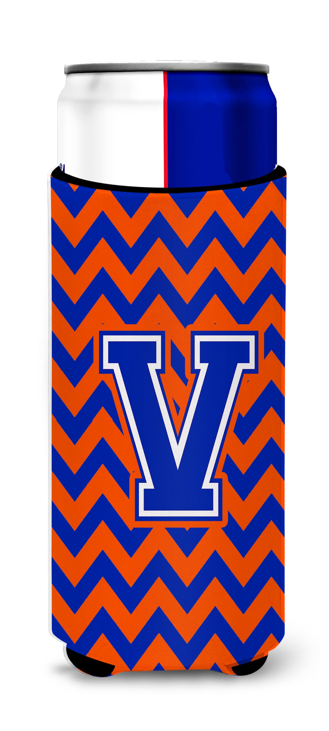 Letter V Chevron Orange and Blue Ultra Beverage Insulators for slim cans CJ1044-VMUK.