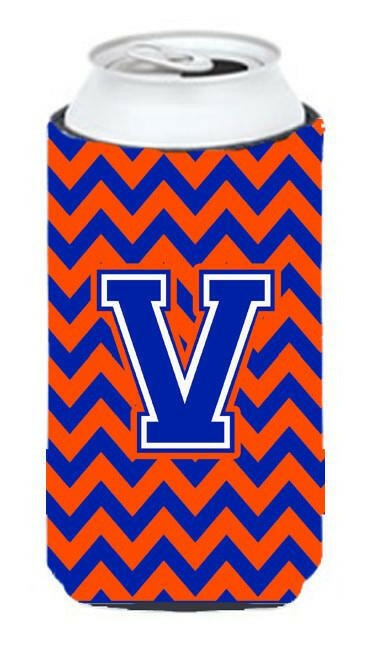 Letter V Chevron Orange and Blue Tall Boy Beverage Insulator Hugger CJ1044-VTBC by Caroline's Treasures