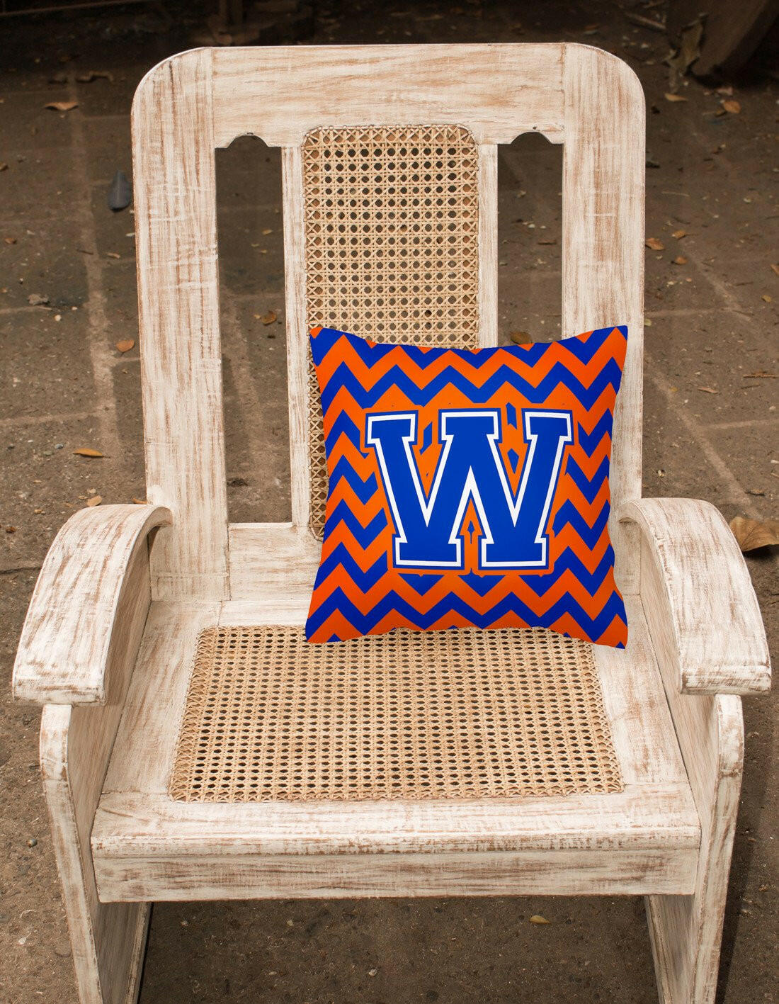 Letter W Chevron Orange and Blue Fabric Decorative Pillow CJ1044-WPW1414 - the-store.com