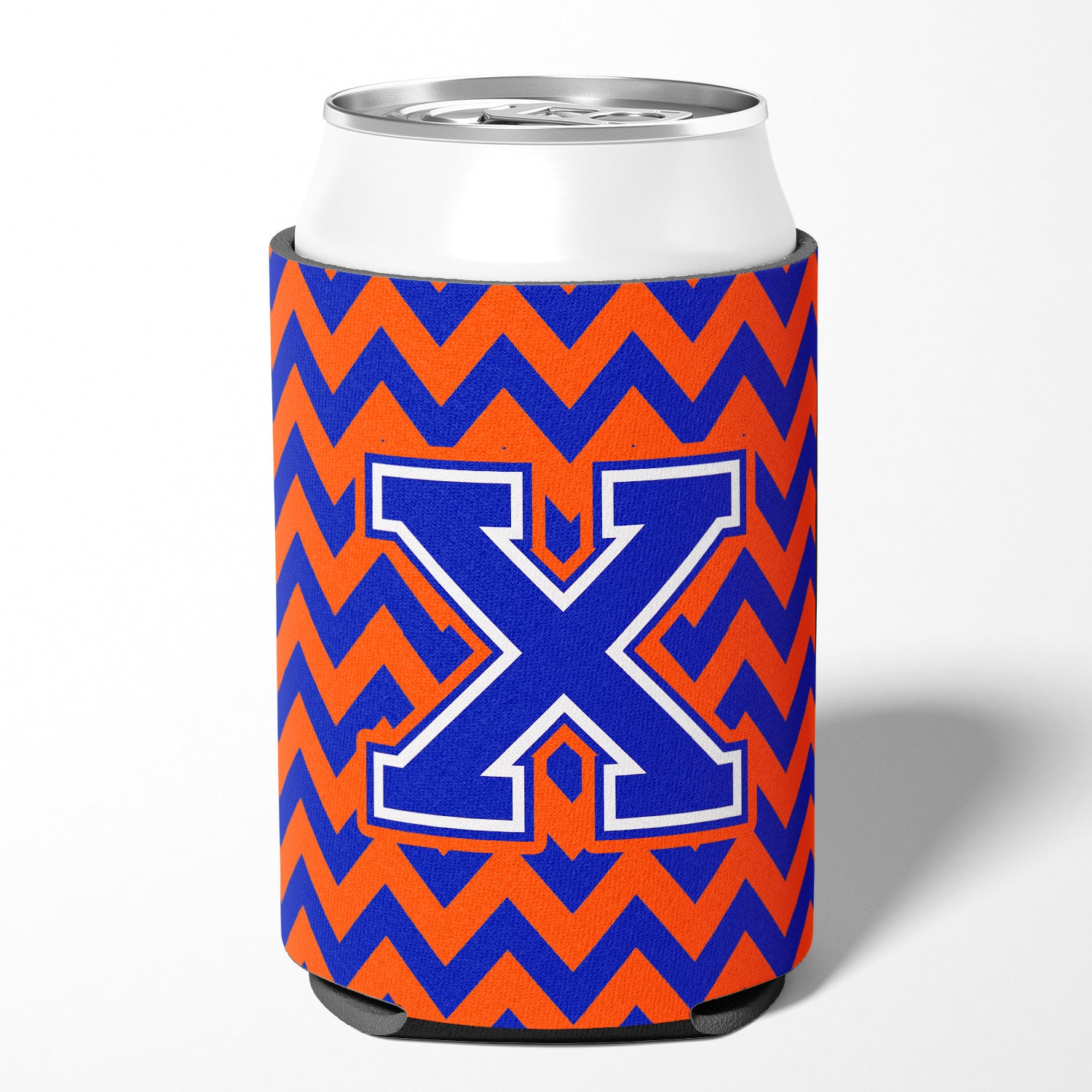 Letter X Chevron Orange and Blue Can or Bottle Hugger CJ1044-XCC.