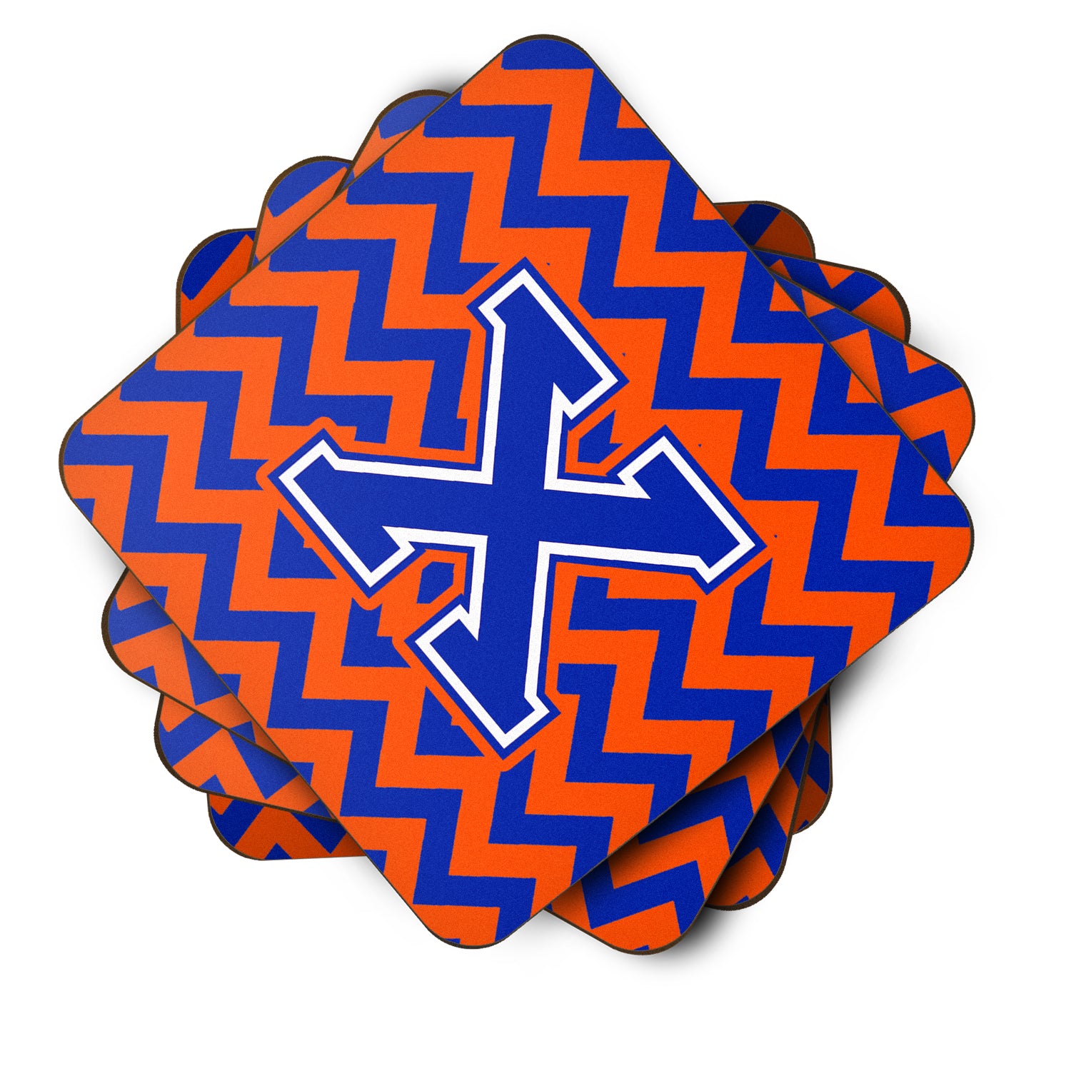 Letter X Chevron Orange and Blue Foam Coaster Set of 4 CJ1044-XFC - the-store.com