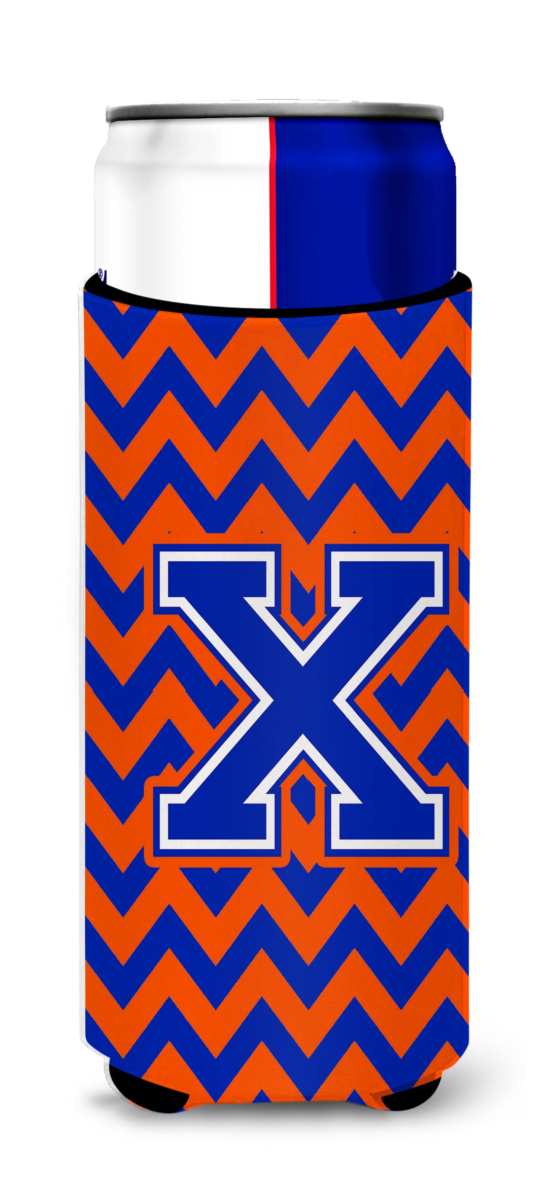 Letter X Chevron Orange and Blue Ultra Beverage Insulators for slim cans CJ1044-XMUK.