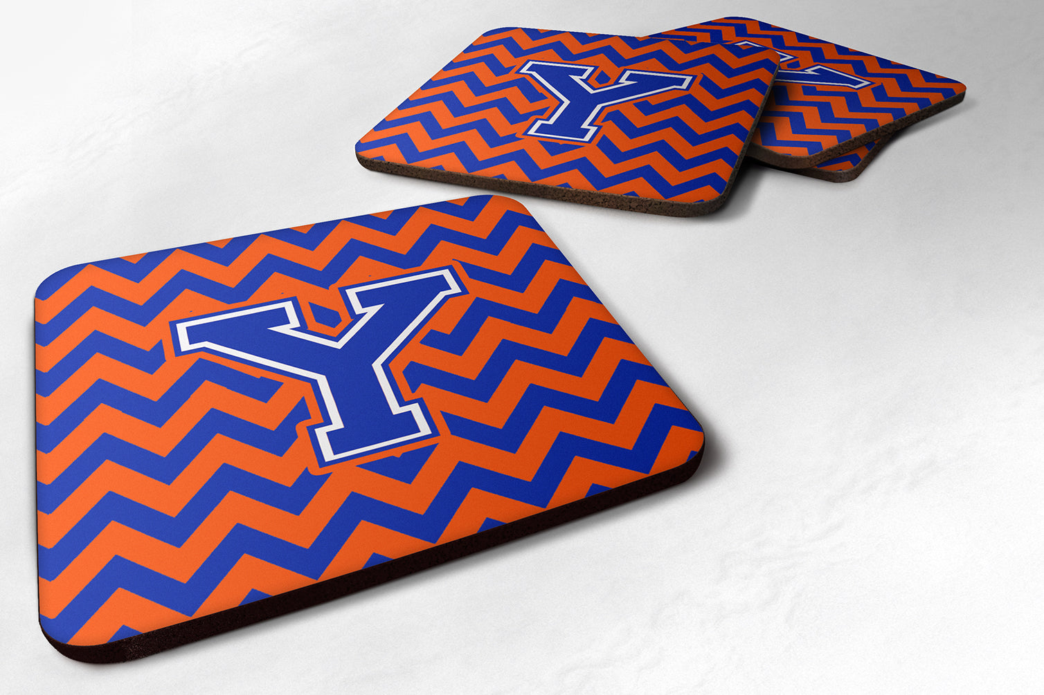 Letter Y Chevron Orange and Blue Foam Coaster Set of 4 CJ1044-YFC - the-store.com