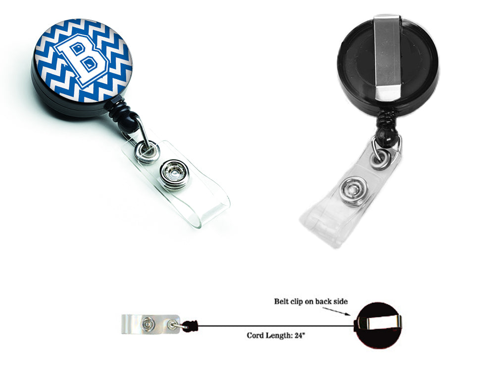 Letter B Chevron Blue and White Retractable Badge Reel CJ1045-BBR.