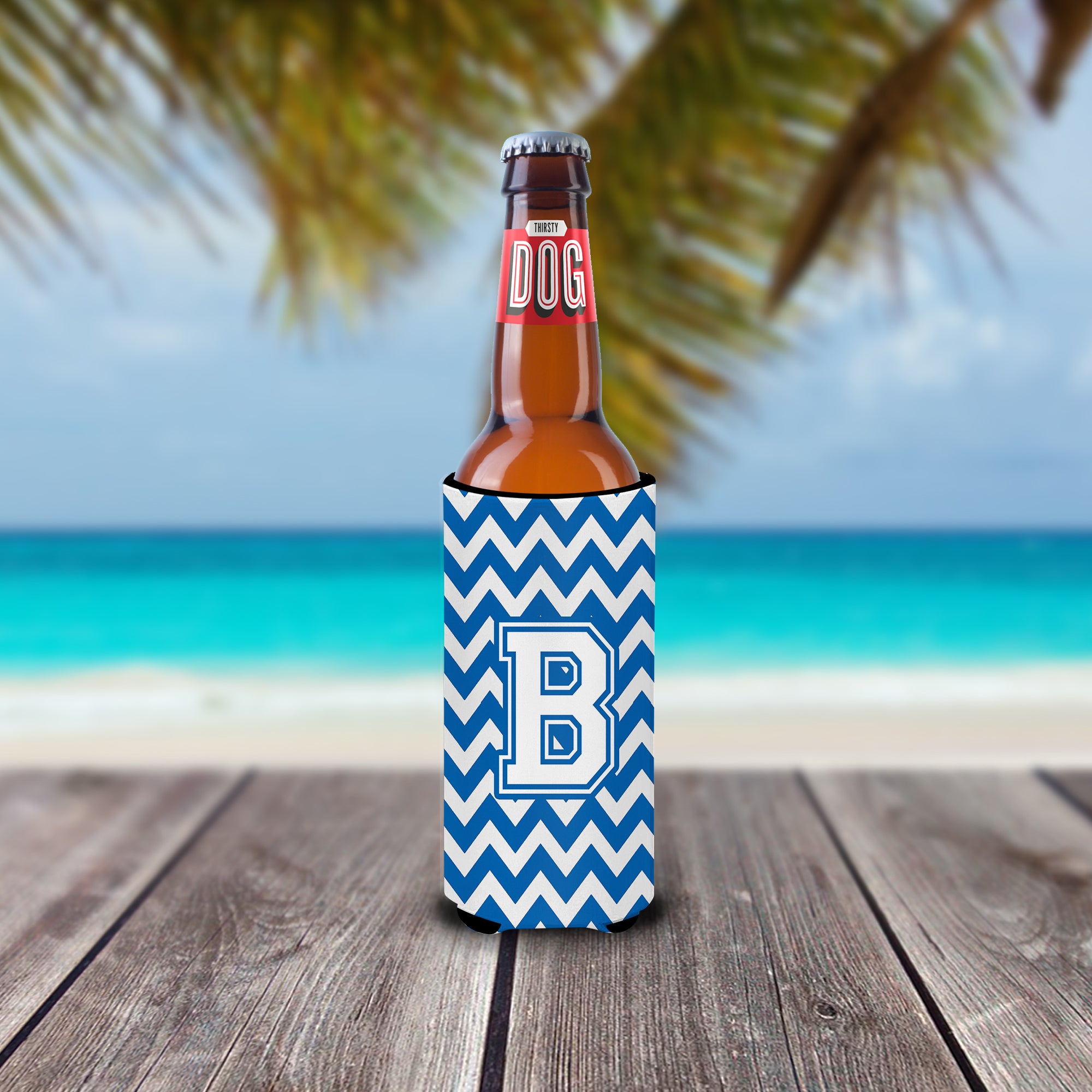 Letter B Chevron Blue and White Ultra Beverage Insulators for slim cans CJ1045-BMUK.