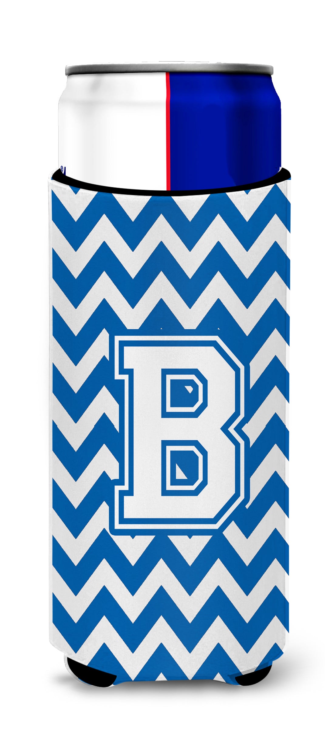 Letter B Chevron Blue and White Ultra Beverage Insulators for slim cans CJ1045-BMUK.