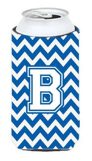 Letter B Chevron Blue and White Tall Boy Beverage Insulator Hugger CJ1045-BTBC by Caroline&#39;s Treasures