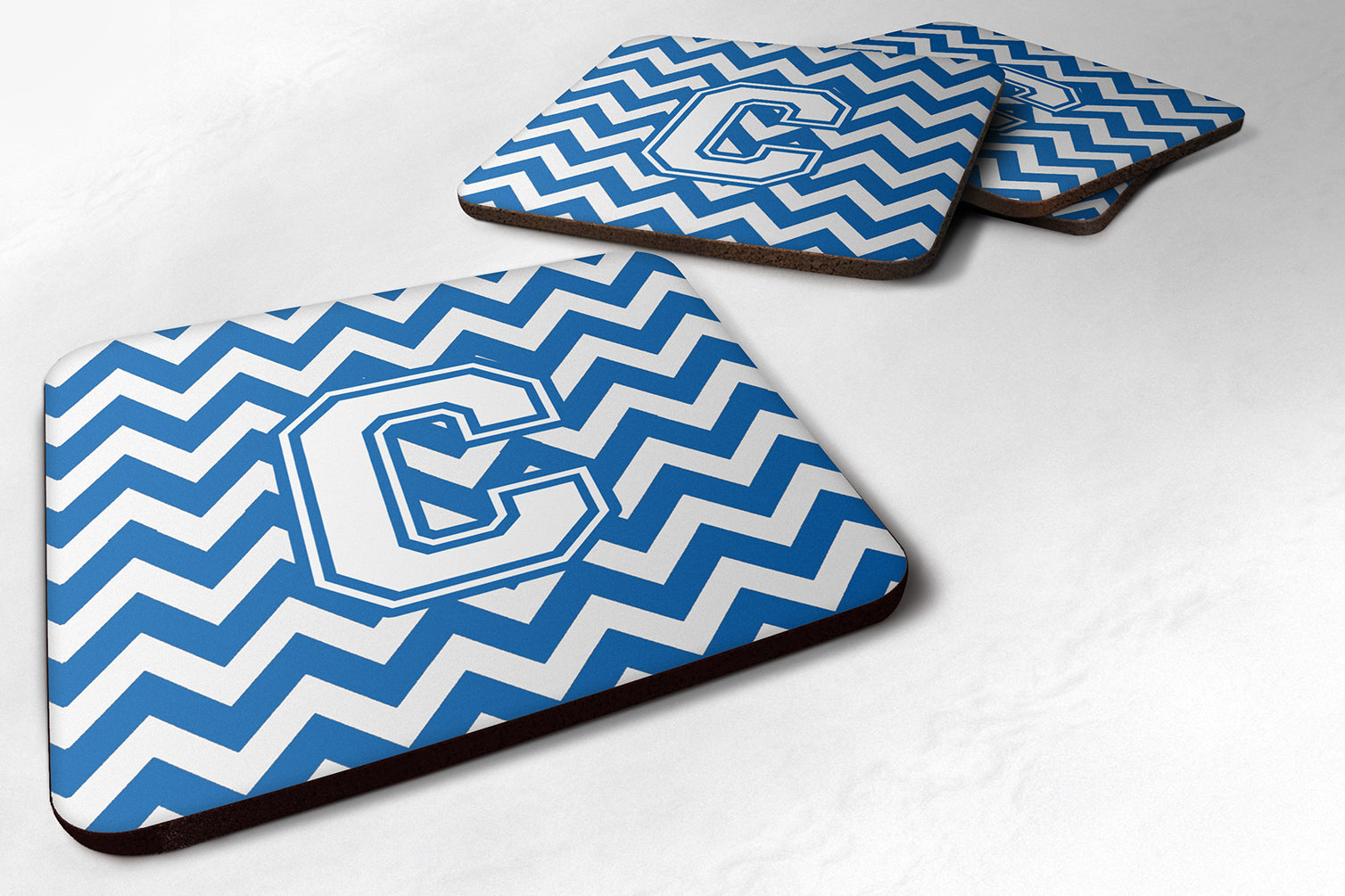 Letter C Chevron Blue and White Foam Coaster Set of 4 CJ1045-CFC - the-store.com