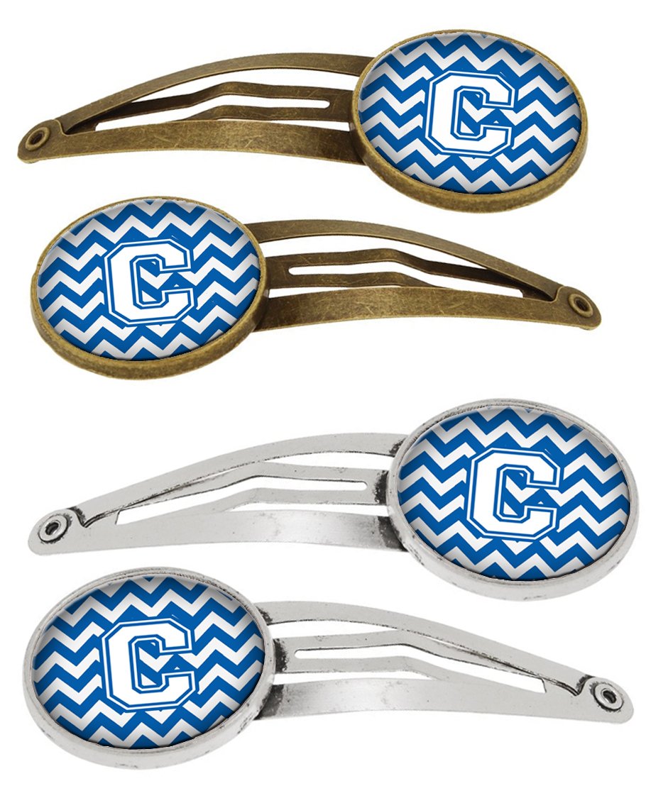 Letter C Chevron Blue and White Set of 4 Barrettes Hair Clips CJ1045-CHCS4 by Caroline&#39;s Treasures