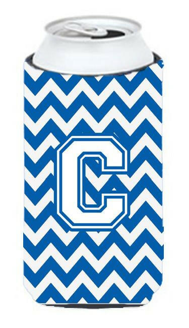 Letter C Chevron Blue and White Tall Boy Beverage Insulator Hugger CJ1045-CTBC by Caroline's Treasures