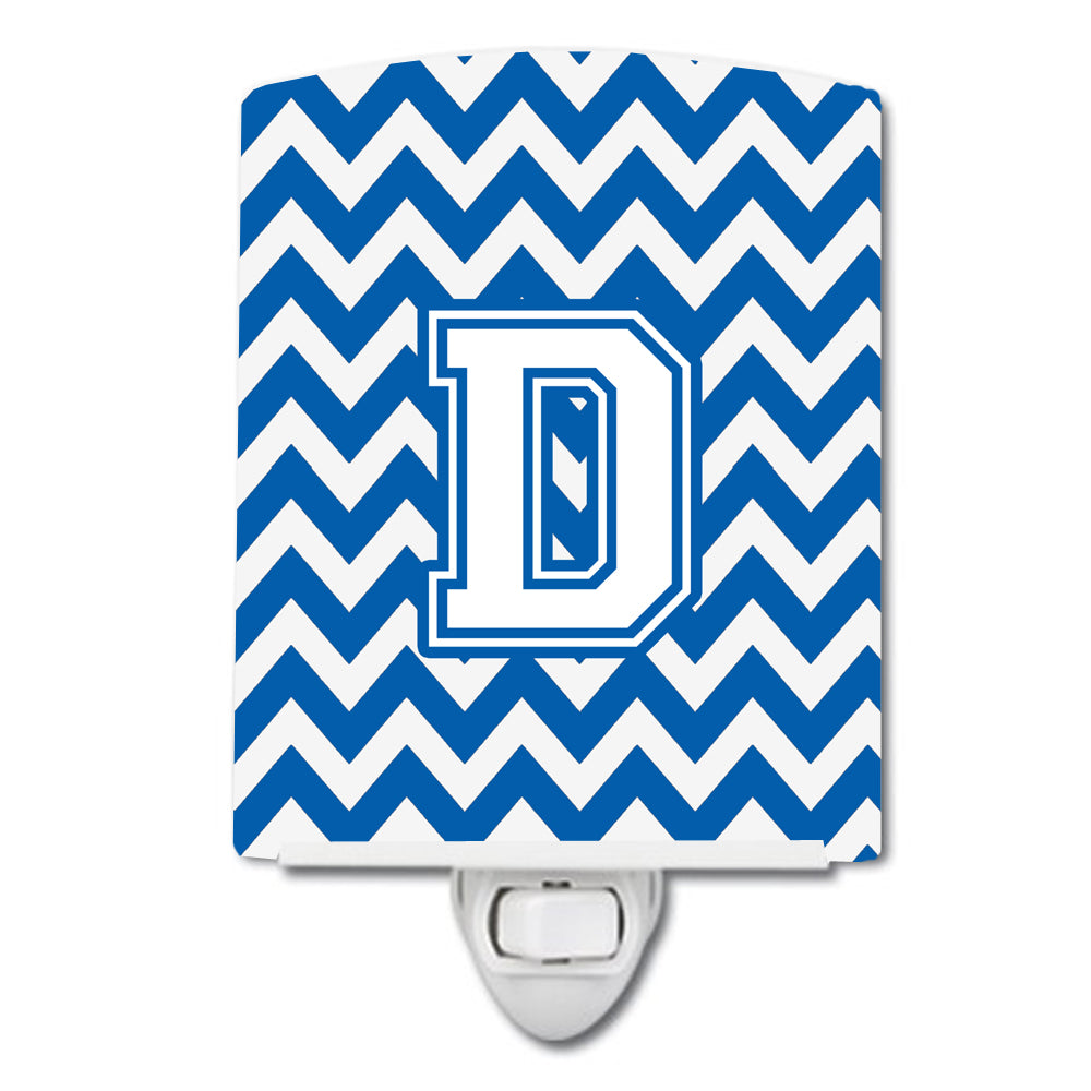 Letter D Chevron Blue and White Ceramic Night Light CJ1045-DCNL - the-store.com