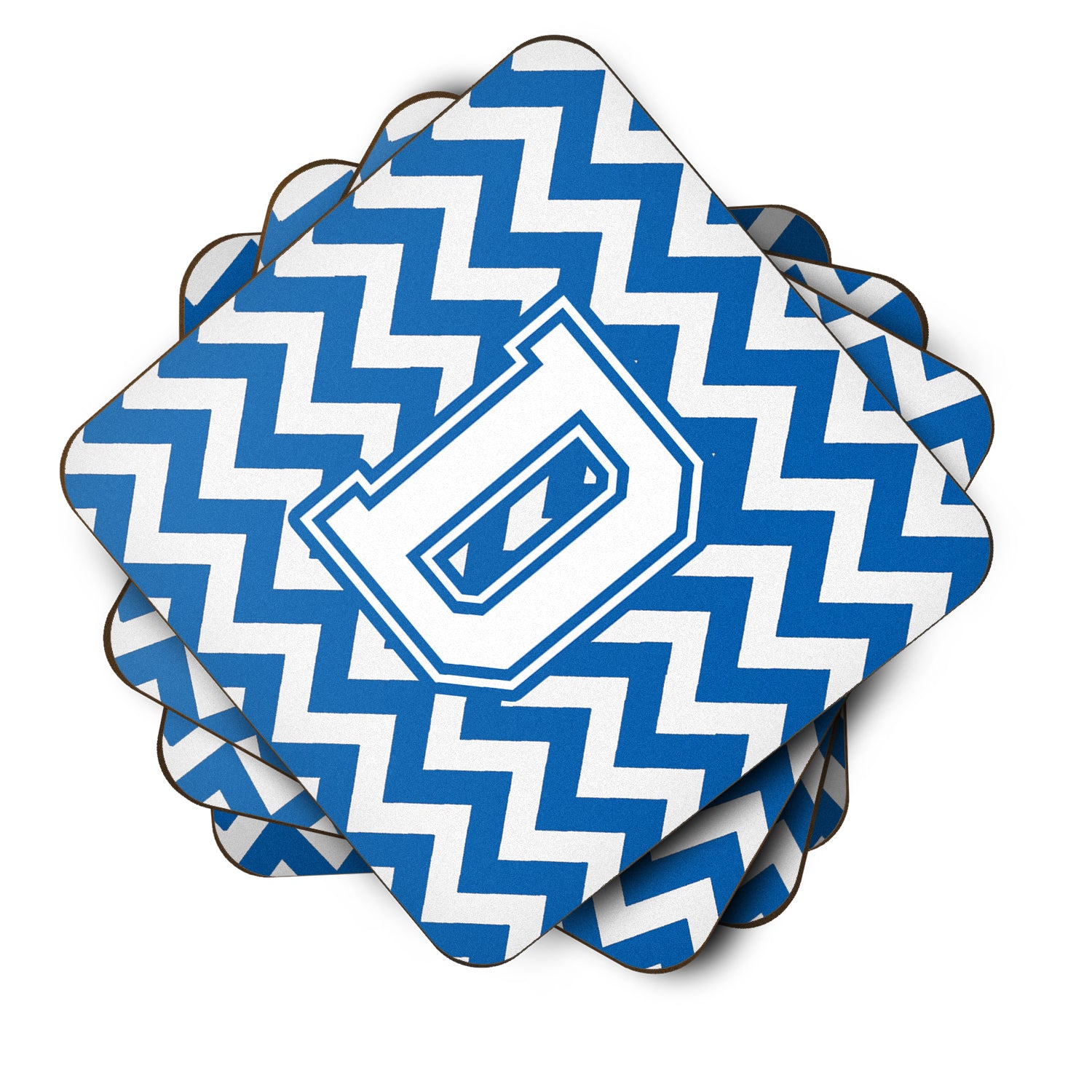 Letter D Chevron Blue and White Foam Coaster Set of 4 CJ1045-DFC - the-store.com