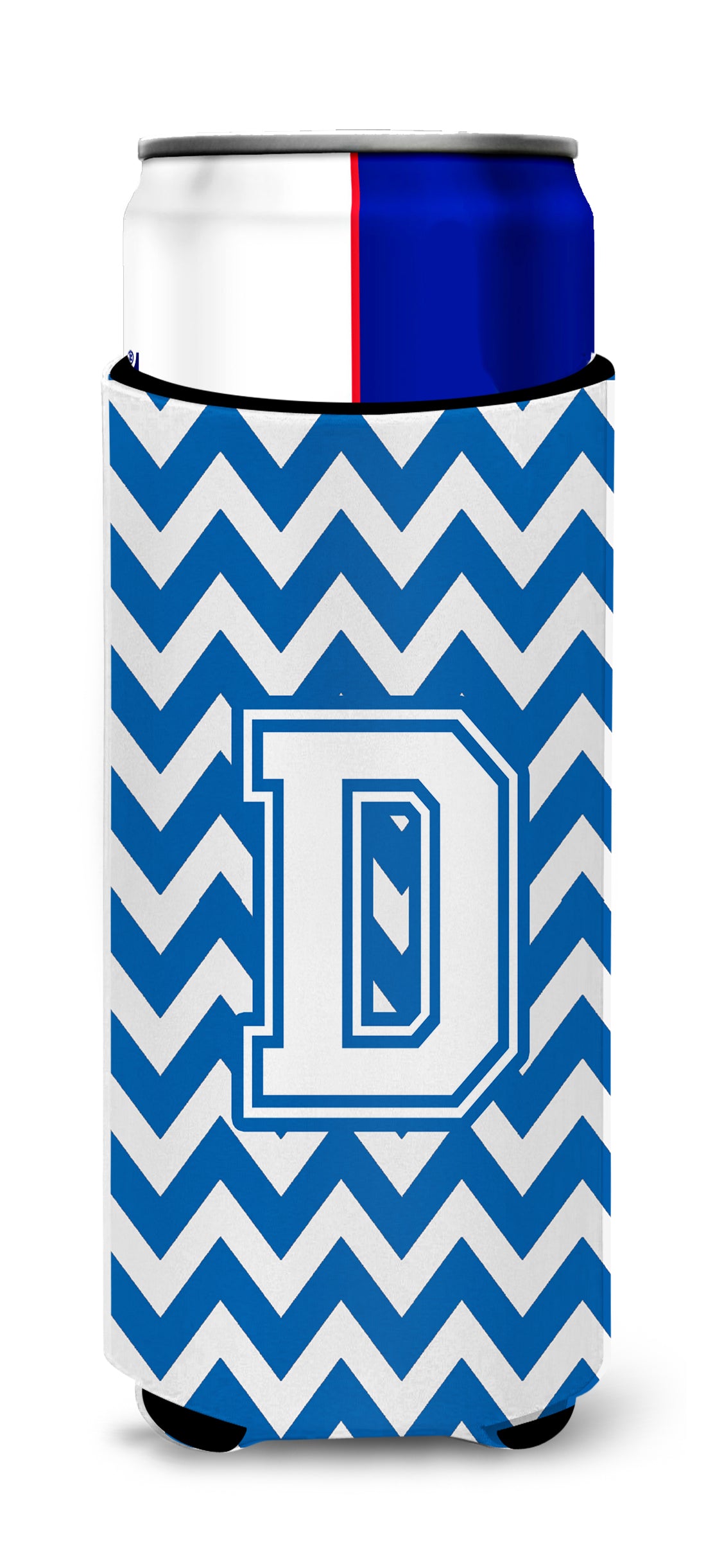 Letter D Chevron Blue and White Ultra Beverage Insulators for slim cans CJ1045-DMUK.