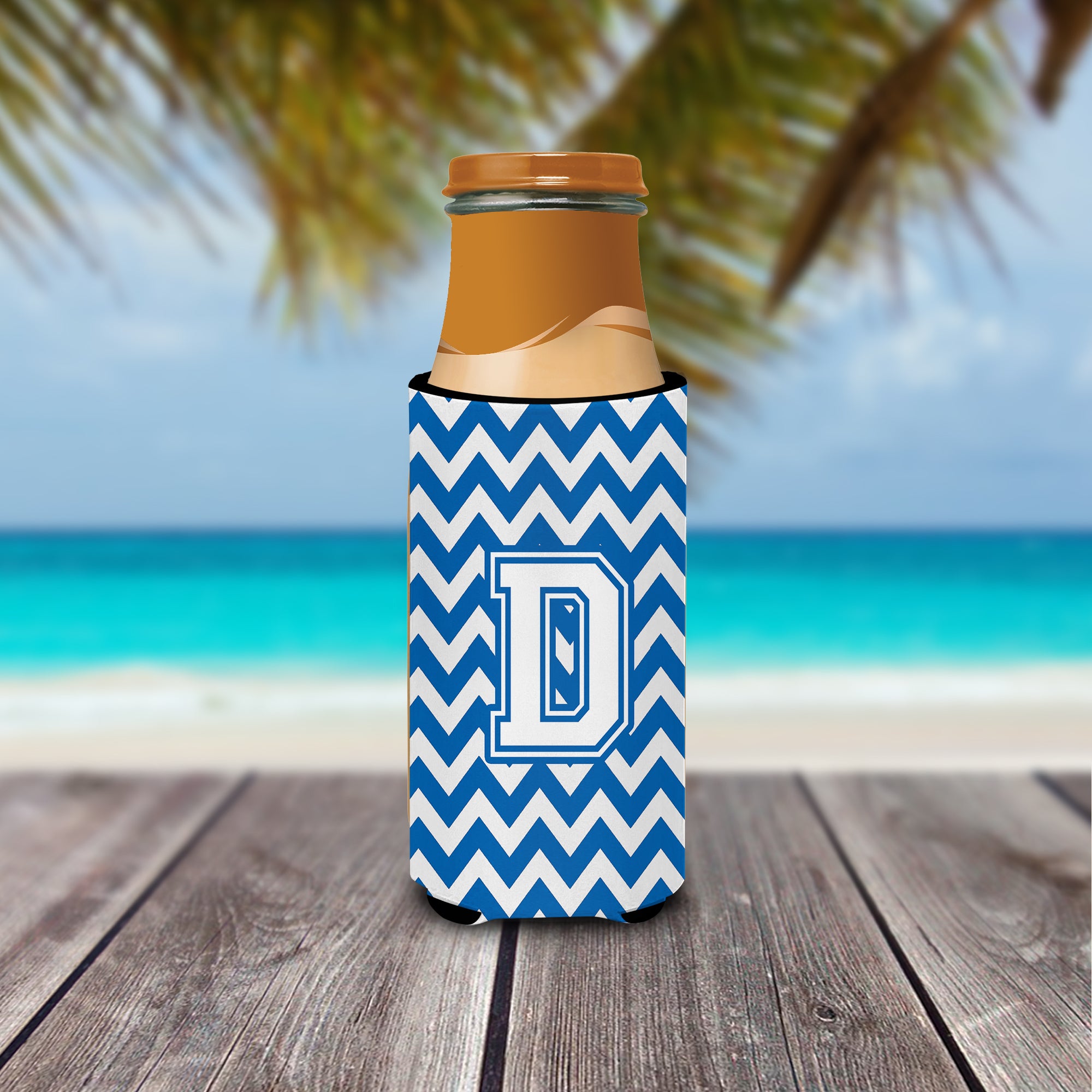 Letter D Chevron Blue and White Ultra Beverage Insulators for slim cans CJ1045-DMUK.