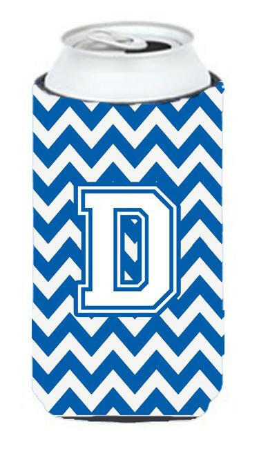 Letter D Chevron Blue and White Tall Boy Beverage Insulator Hugger CJ1045-DTBC by Caroline's Treasures