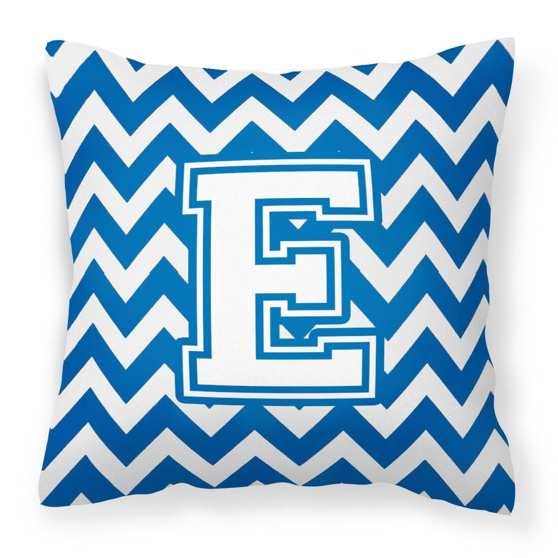 Letter E Chevron Blue and White Fabric Decorative Pillow CJ1045-EPW1414 by Caroline&#39;s Treasures