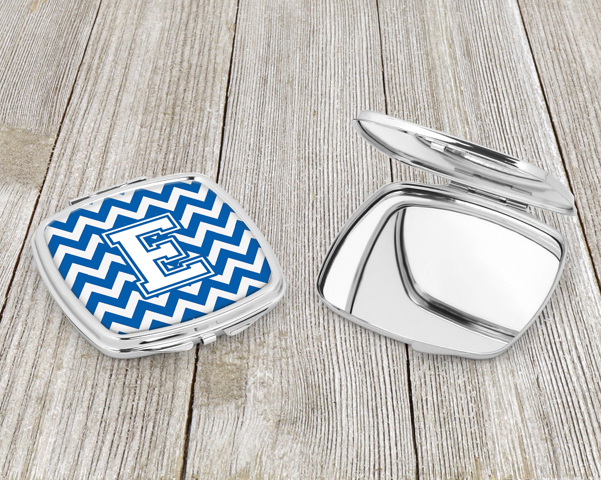 Letter E Chevron Blue and White Compact Mirror CJ1045-ESCM  the-store.com.