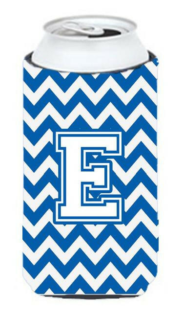 Letter E Chevron Blue and White Tall Boy Beverage Insulator Hugger CJ1045-ETBC by Caroline's Treasures