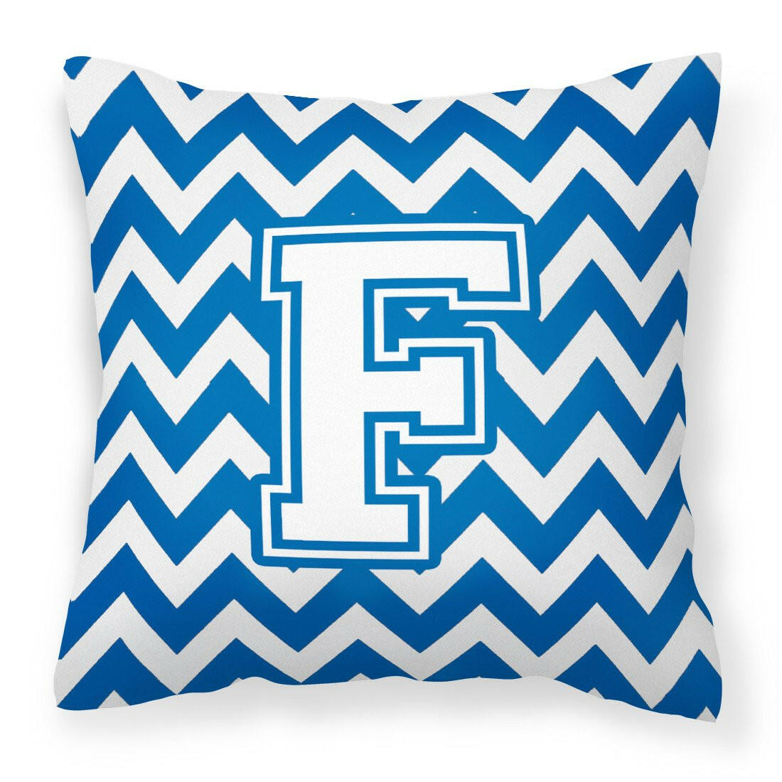 Letter F Chevron Blue and White Fabric Decorative Pillow CJ1045-FPW1414 by Caroline's Treasures