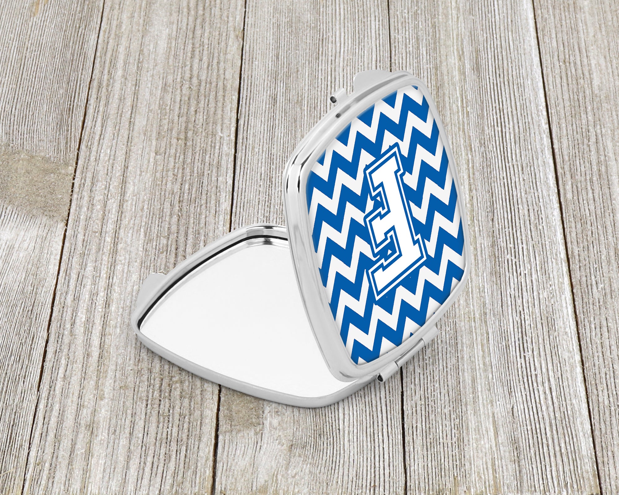 Letter F Chevron Blue and White Compact Mirror CJ1045-FSCM  the-store.com.