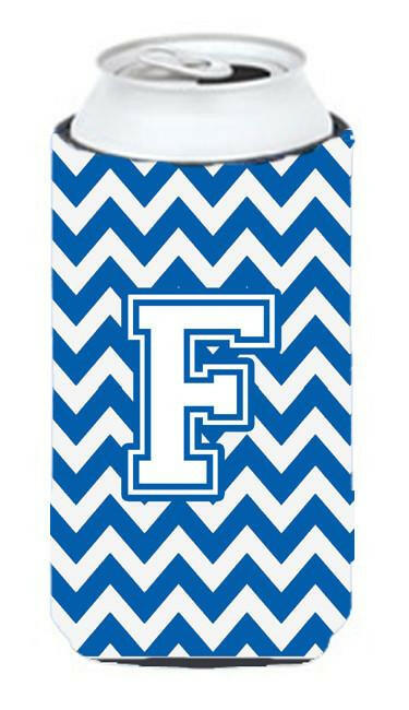 Letter F Chevron Blue and White Tall Boy Beverage Insulator Hugger CJ1045-FTBC by Caroline's Treasures