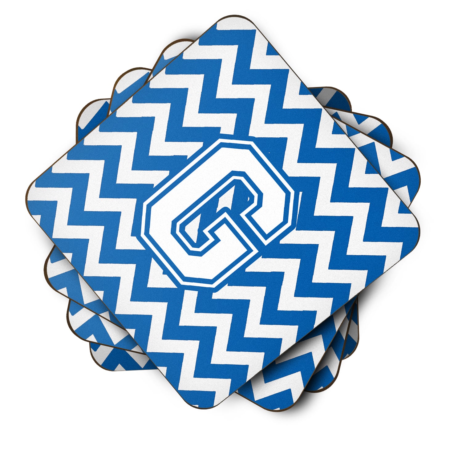 Letter G Chevron Blue and White Foam Coaster Set of 4 CJ1045-GFC - the-store.com