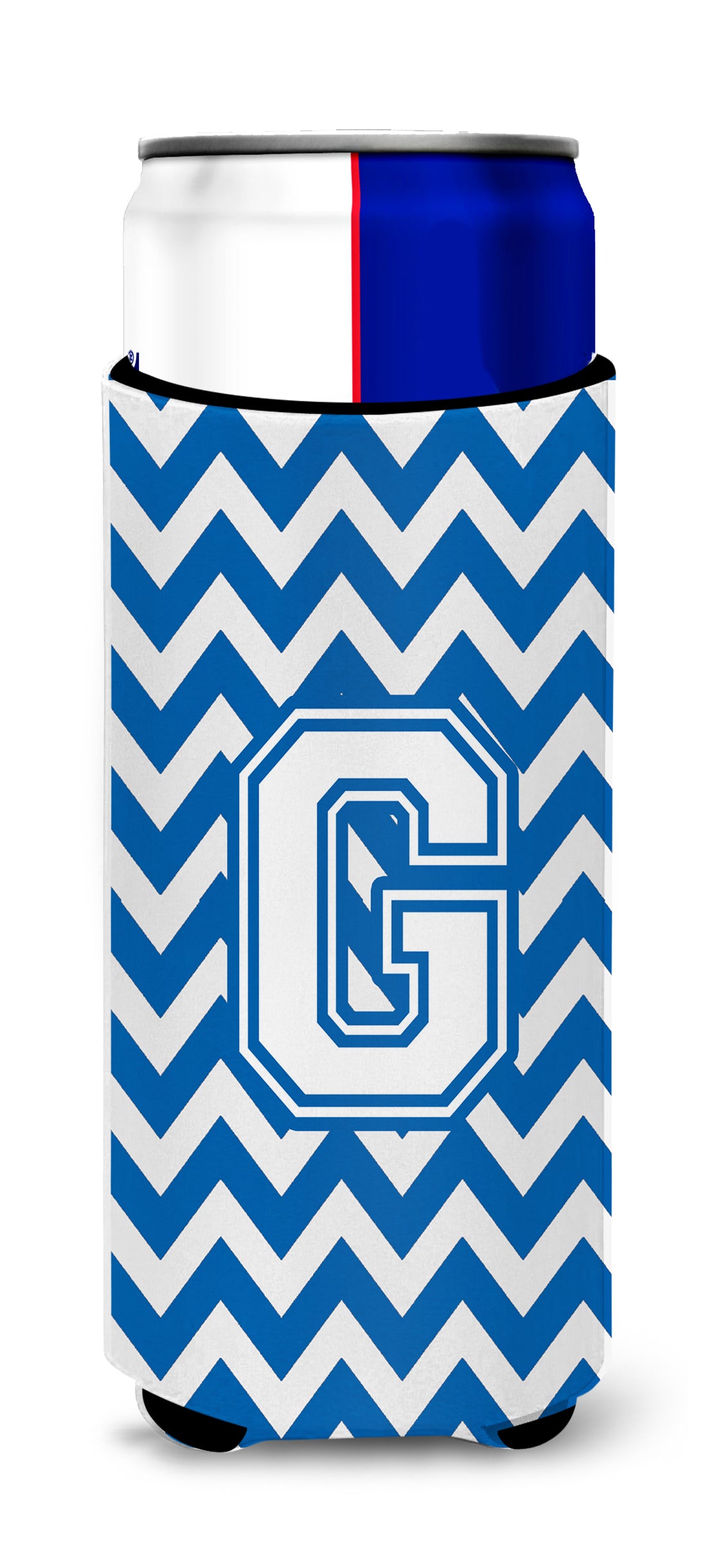 Letter G Chevron Blue and White Ultra Beverage Insulators for slim cans CJ1045-GMUK.