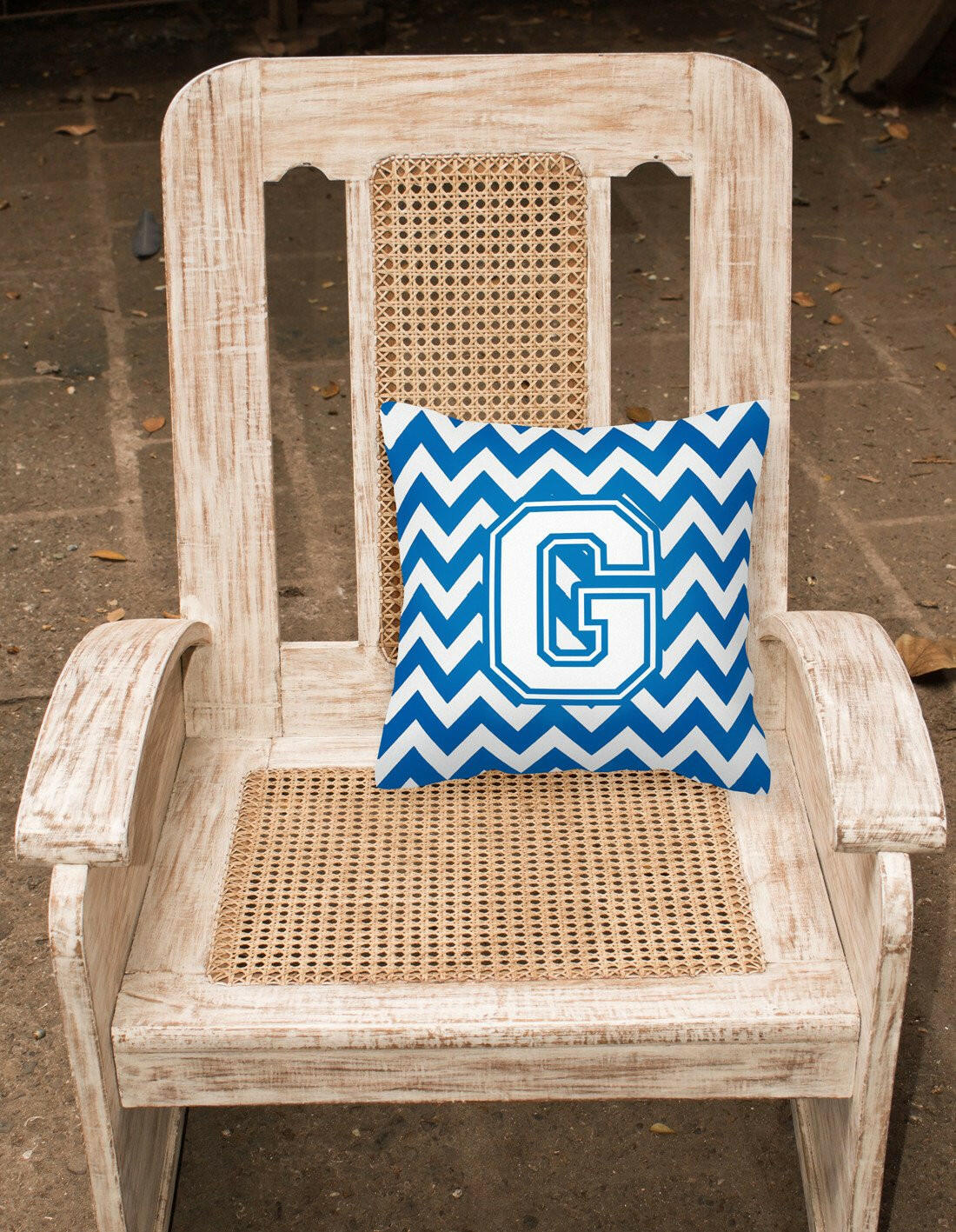 Letter G Chevron Blue and White Fabric Decorative Pillow CJ1045-GPW1414 by Caroline's Treasures