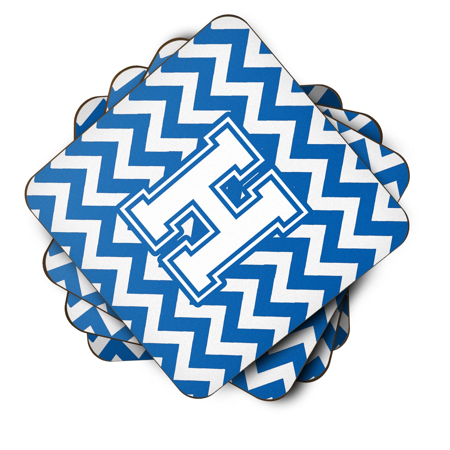 Letter H Chevron Blue and White Foam Coaster Set of 4 CJ1045-HFC - the-store.com